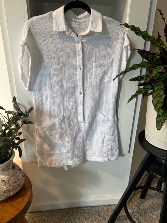 blue island Pants - Blue Island White Gauze Cotton Romper. Adjustable Waist Medium Boho 
Pockets